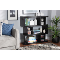 Baxton Studio DV 8889-00-Espresso-Bookcase Dora Modern and Contemporary Dark Brown Finished Wood 3-Tier Geometric Bookshelf
